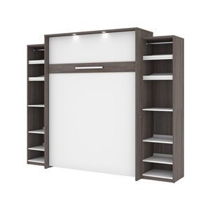 Grand lit escamotable Cielo de Bestar, rangement intégré, gris écorce et blanc