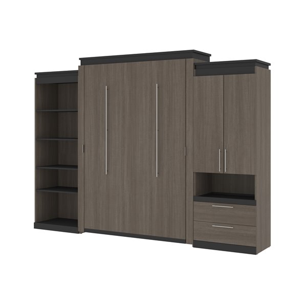 Bestar Orion Queen Murphy Bed Integrated Storage in Bark grey & Graphite