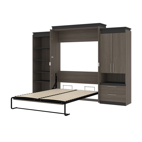 Bestar Orion Queen Murphy Bed Integrated Storage in Bark grey & Graphite