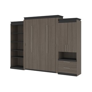 Bestar Orion Queen Murphy Bed Integrated Storage in Bark grey & Graphite