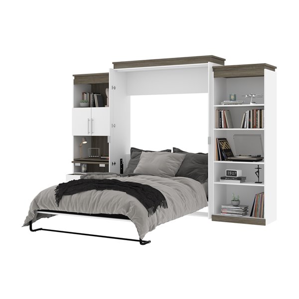 Bestar Orion Queen Murphy Bed Integrated Storage Walnut Grey & White