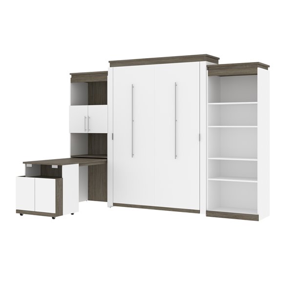 Bestar Orion Queen Murphy Bed Integrated Storage Walnut Grey & White