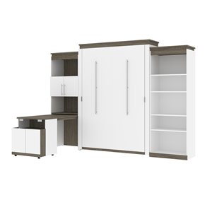 Grand lit escamotable Orion de Bestar et rangement intégré (blanc et gris)