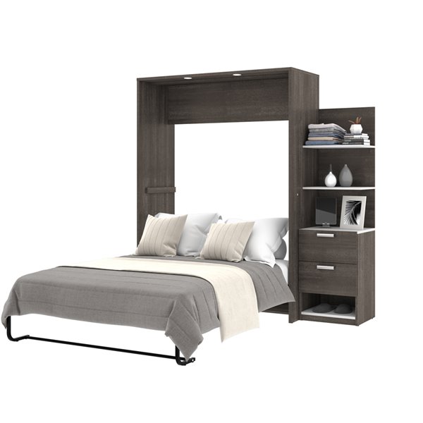 Bestar Cielo Full Murphy Bed Integrated Storage - Bark Grey & White