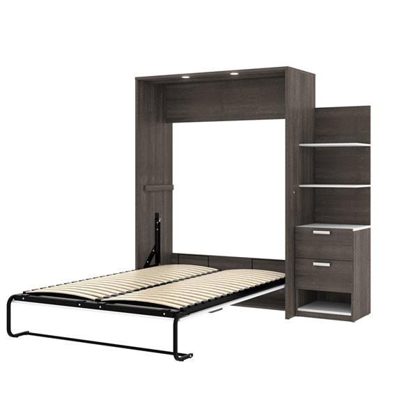 Bestar Cielo Full Murphy Bed Integrated Storage - Bark Grey & White