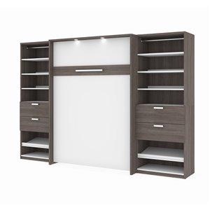 Lit escamotable double Cielo de Bestar et rangement intégré, gris écorce et blanc