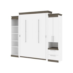 Grand lit escamotable Orion de Bestar et rangement intégré, gris noisette et blanc