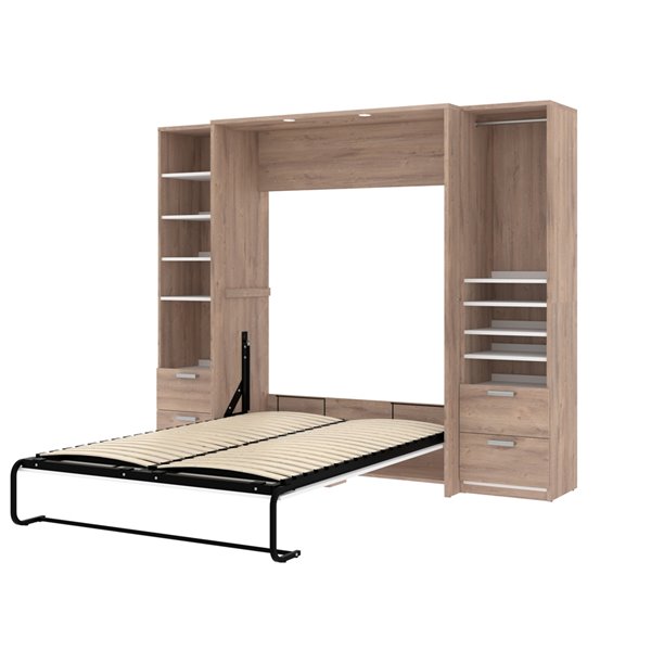 Bestar Cielo - Rustic Brown & White - Full Murphy Bed Integrated Storage