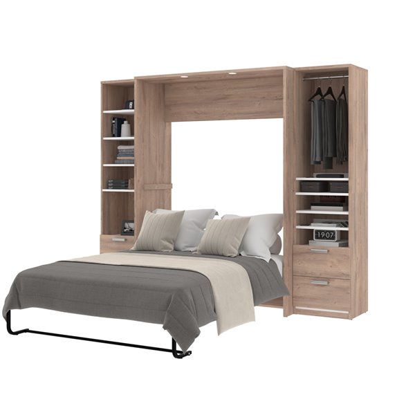 Bestar Cielo - Rustic Brown & White - Full Murphy Bed Integrated Storage