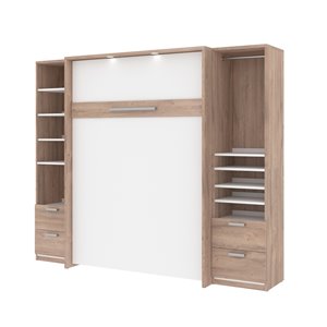 Lit escamotable double Cielo brun rustique et blanc de Bestar avec rangement intégré