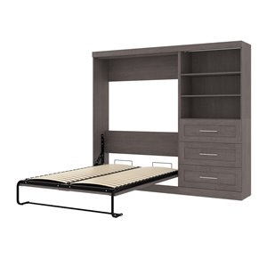 Lit escamotable double Pur de Bestar, gris écorce, avec rangement intégré