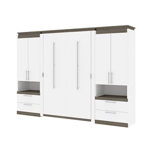 Lit double escamotable Orion blanc et gris noisette de Bestar avec rangement intégré