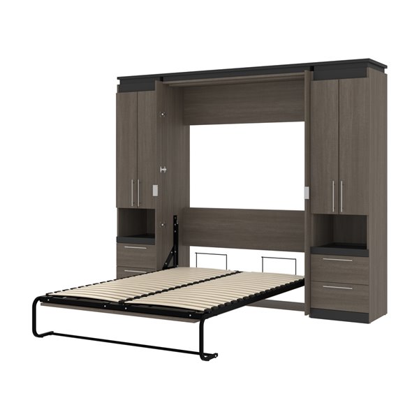Bestar Orion Full Murphy Bed with Integrated Storage - Bark grey & Graphite