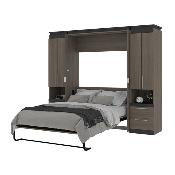 Bestar Orion Full Murphy Bed with Integrated Storage - Bark grey & Graphite