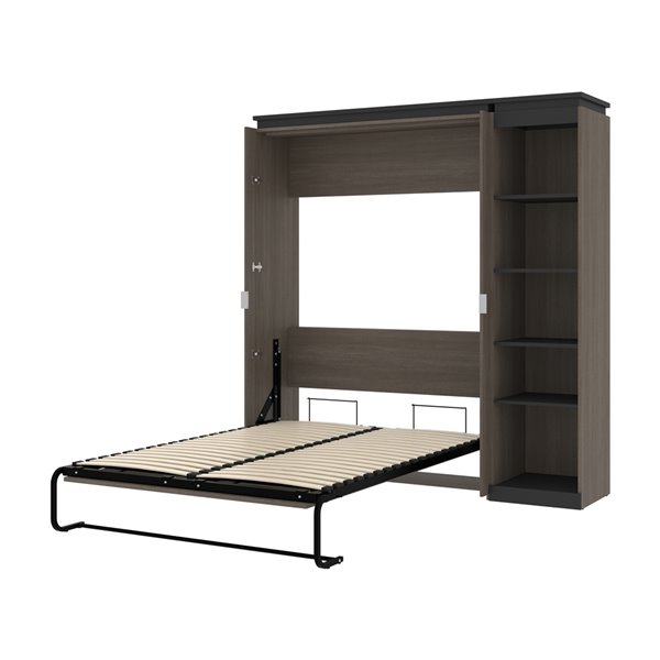 Bestar Orion Bark grey & Graphite Full Murphy Bed with Integrated Storage
