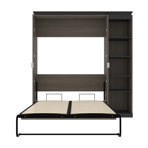 Bestar Orion Bark grey & Graphite Full Murphy Bed with Integrated Storage