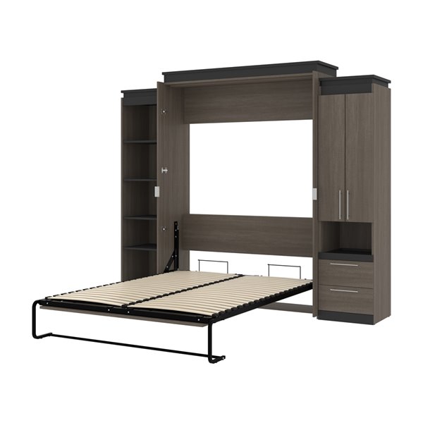 Grand lit escamotable Orion de Bestar et rangement intégré (gris et graphite)