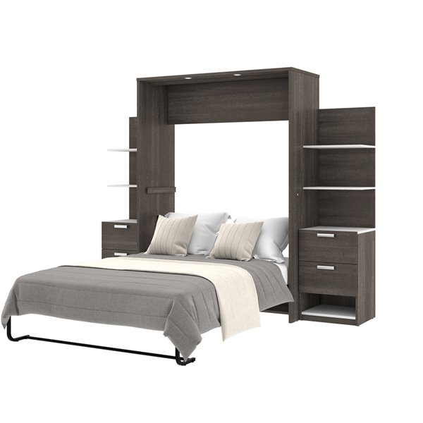 Bestar Cielo Bark Grey & White Full Murphy Bed Integrated Storage