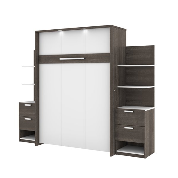 Bestar Cielo Bark Grey & White Full Murphy Bed Integrated Storage