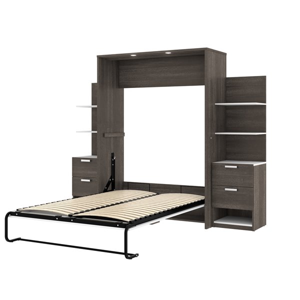 Bestar Cielo Bark Grey & White Full Murphy Bed Integrated Storage