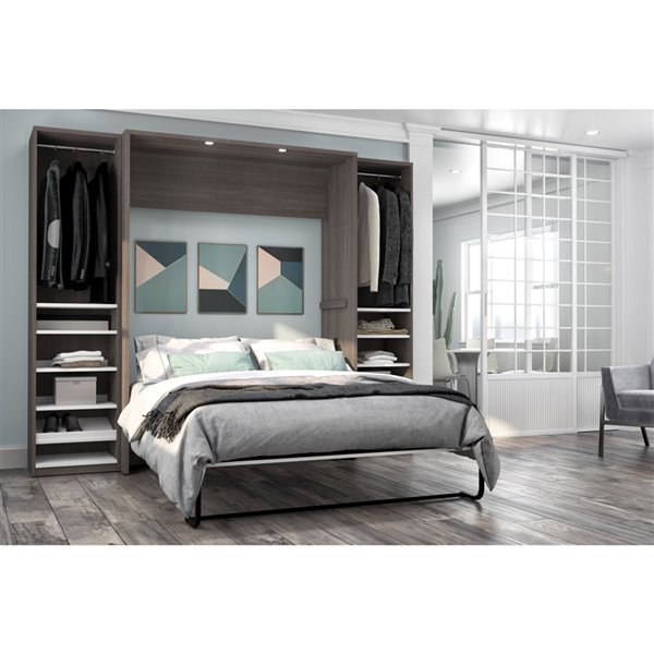 Bestar Cielo Bark Full Murphy Bed Integrated Storage (Grey & White)