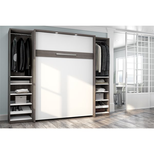 Bestar Cielo Bark Full Murphy Bed Integrated Storage (Grey & White)