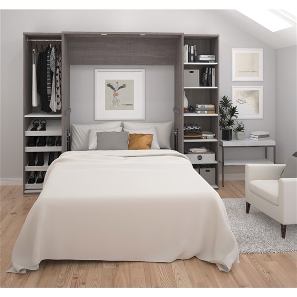 Bestar Cielo Bark Full Murphy Bed Integrated Storage (Grey & White)