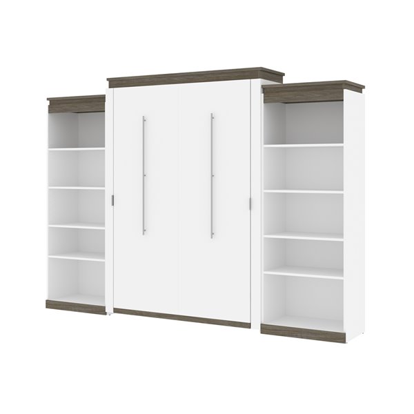 Bestar Orion White & Walnut Grey Queen Murphy Bed Integrated Storage