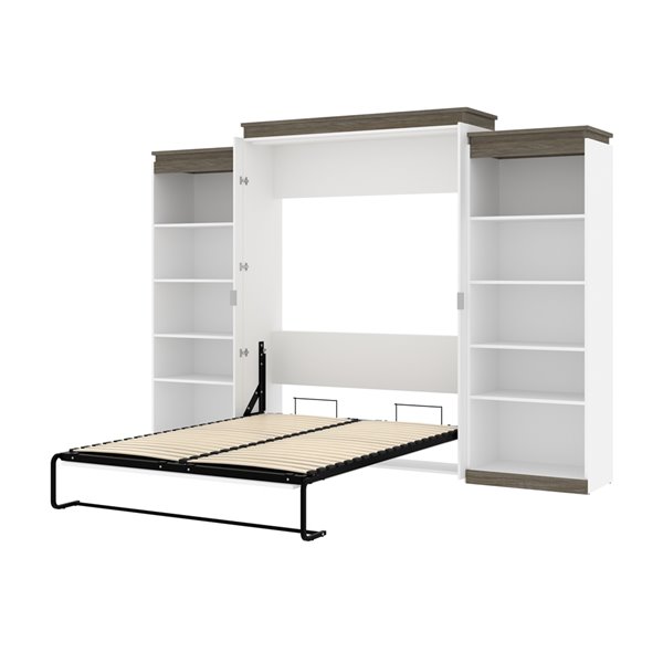 Bestar Orion White & Walnut Grey Queen Murphy Bed Integrated Storage