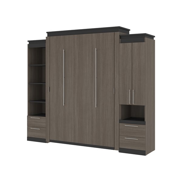 Bestar Orion Queen Murphy Bed Integrated Storage Bark grey & Graphite