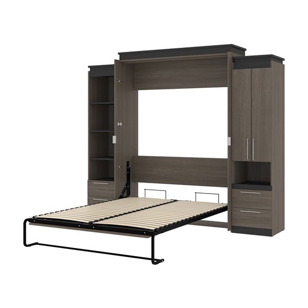Bestar Orion Queen Murphy Bed Integrated Storage Bark grey & Graphite