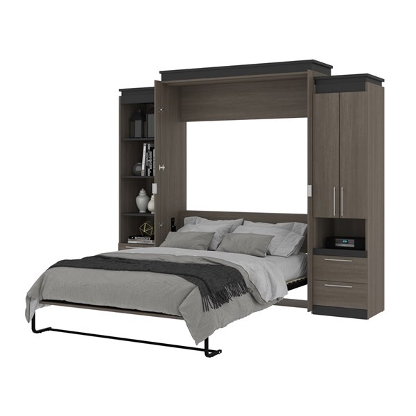 Bestar Orion Queen Murphy Bed Integrated Storage Bark grey & Graphite