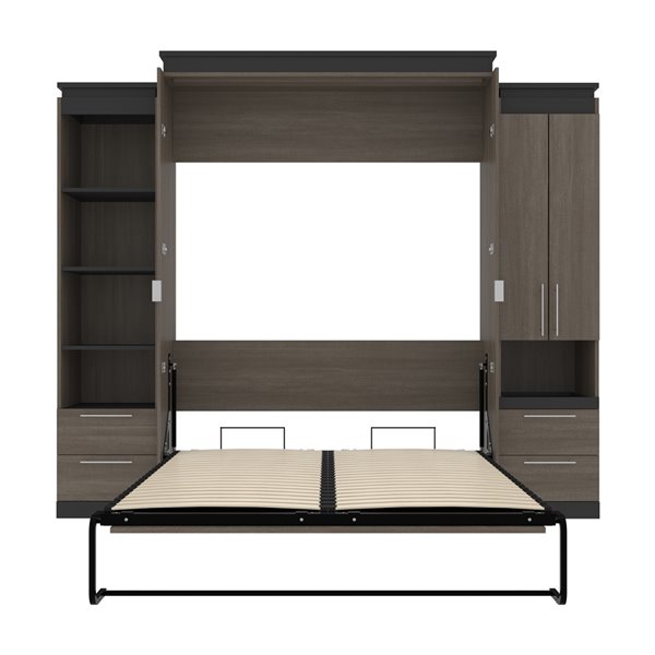 Bestar Orion Queen Murphy Bed Integrated Storage Bark grey & Graphite
