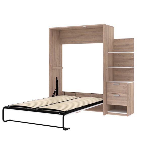 Bestar Cielo Full Murphy Bed Integrated Storage - Rustic Brown & White