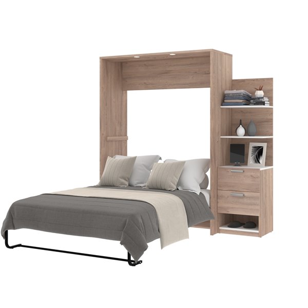 Bestar Cielo Full Murphy Bed Integrated Storage - Rustic Brown & White