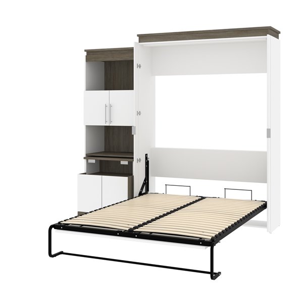 Bestar Orion Queen Murphy Bed Integrated Storage - Walnut Grey & White