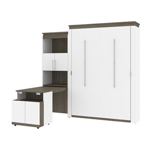 Bestar Orion Queen Murphy Bed Integrated Storage - Walnut Grey & White
