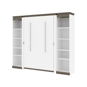 Bestar Orion White & Walnut Grey Full Murphy Bed - Integrated Storage