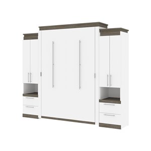 Bestar Orion White & Walnut Grey Queen Murphy Bed with Integrated Storage