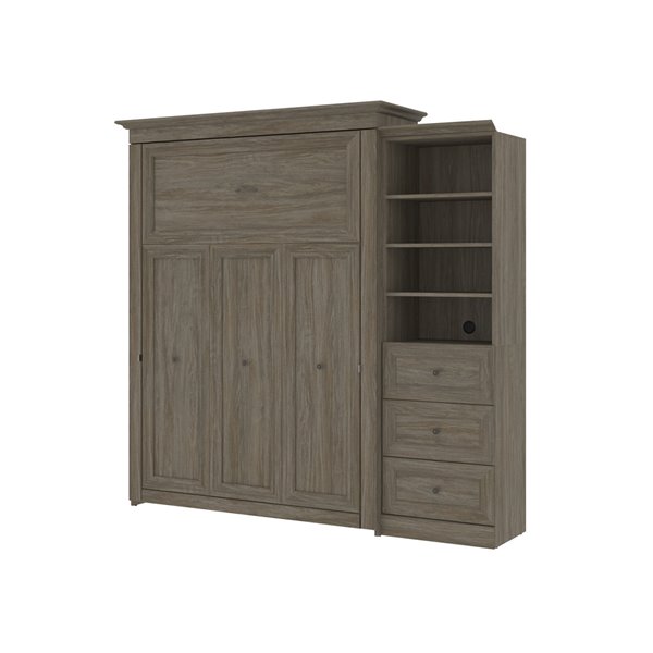 Bestar Versatile Queen Murphy Bed Integrated Storage - Walnut Grey