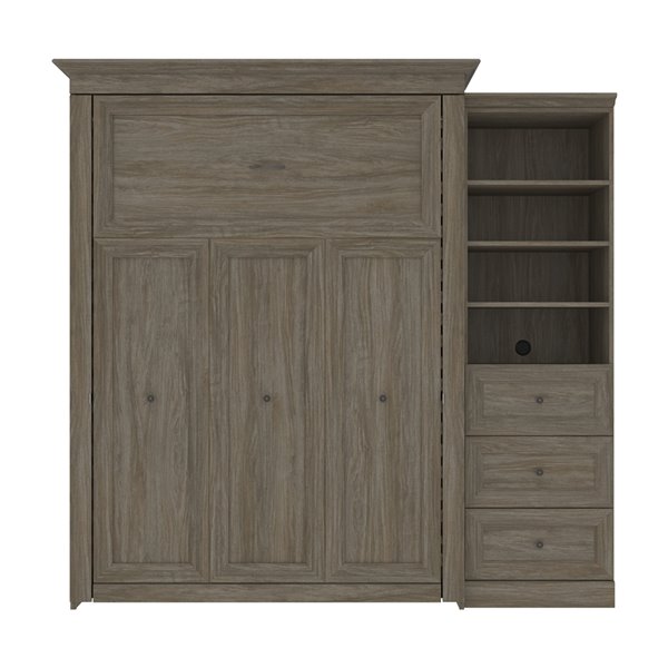 Bestar Versatile Queen Murphy Bed Integrated Storage - Walnut Grey
