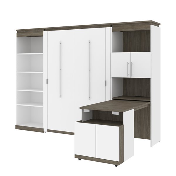 Bestar Orion White & Walnut Grey - Full Murphy Bed Integrated Storage