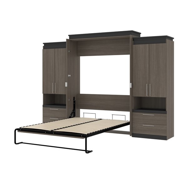 Bestar Orion Bark grey & Graphite - Queen Murphy Bed Integrated Storage