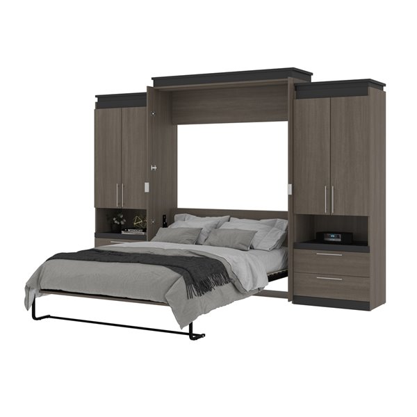 Bestar Orion Bark grey & Graphite - Queen Murphy Bed Integrated Storage