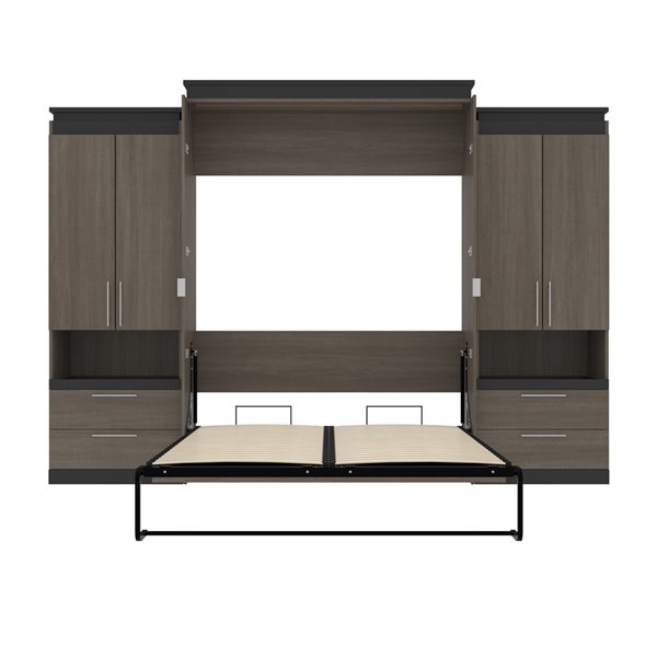 Bestar Orion Bark grey & Graphite - Queen Murphy Bed Integrated Storage