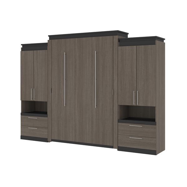 Bestar Orion Bark grey & Graphite - Queen Murphy Bed Integrated Storage