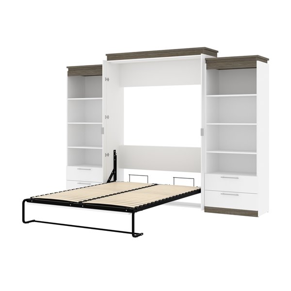 Bestar Orion Queen Murphy Bed with Integrated Storage Walnut Grey & White