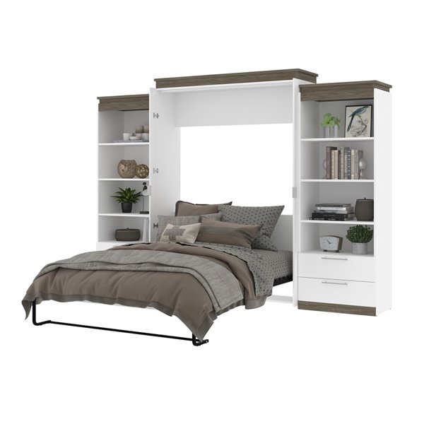 Bestar Orion Queen Murphy Bed with Integrated Storage Walnut Grey & White