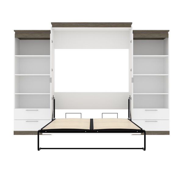 Bestar Orion Queen Murphy Bed with Integrated Storage Walnut Grey & White