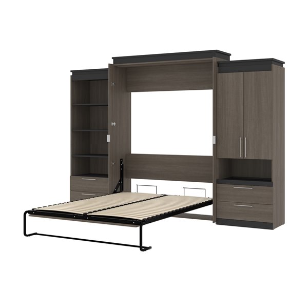 Bestar Orion Queen Murphy Bed Integrated Storage (Bark grey & Graphite)